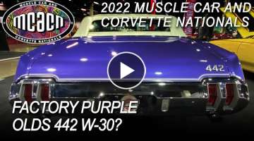 1970 Oldsmobile 442 W30 Convertible in PLUM CRAZY at 2022 MCACN Show Muscle Car Of The Week