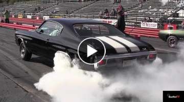 Ram Air IV GTO vs Chevelle SS 454 LS6 - 1/4 mile Drag Race Video and Massive Burnout - Road TestÂ...