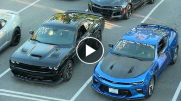 Who's the fastest ? Modern muscle cars drag race.