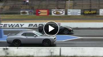 Hellcat battles ZR1 Corvette-1/4 mile drag races,the fastest Vette vs the fastest Dodge